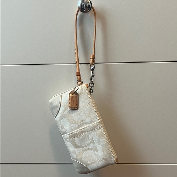Coach Handbags - White Coach Wristlet with Tan Strap